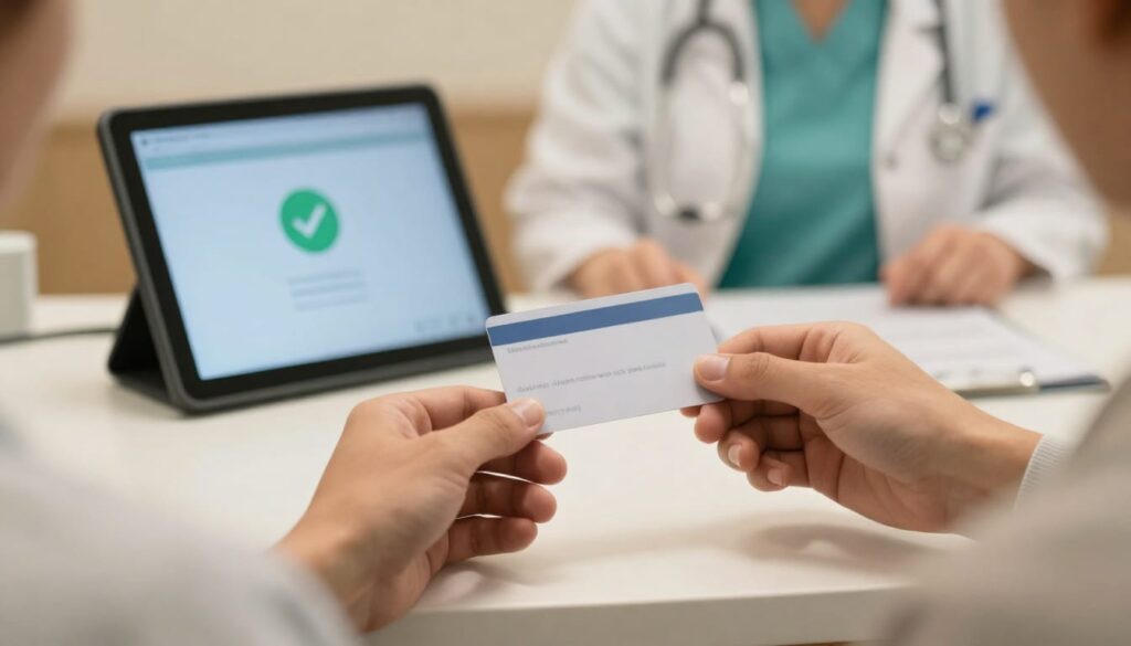 Patient hands over an insurance card to learn How Medical Billing Helps you Generate more Revenue. 
