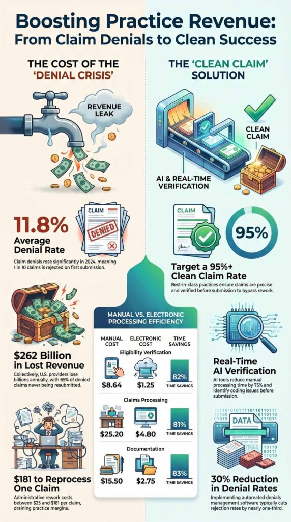 Infographic illustrating exactly How Medical Billing Helps you Generate more Revenue by avoiding errors. 